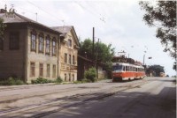 1980-е. Трамвай выезжает по ул. Епифанской на Площадку. Из коллекции Дениса Денисова.